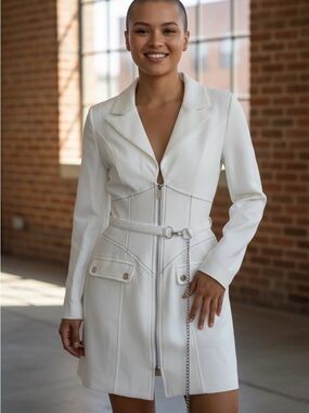 Manière De Voir White Tailored Blazer Mini Dress Corset Seam NWT Sz 6